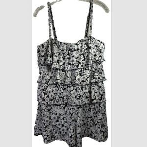A Shore Fit Swim Dress 14 Black white floral tiered modest one piece panel